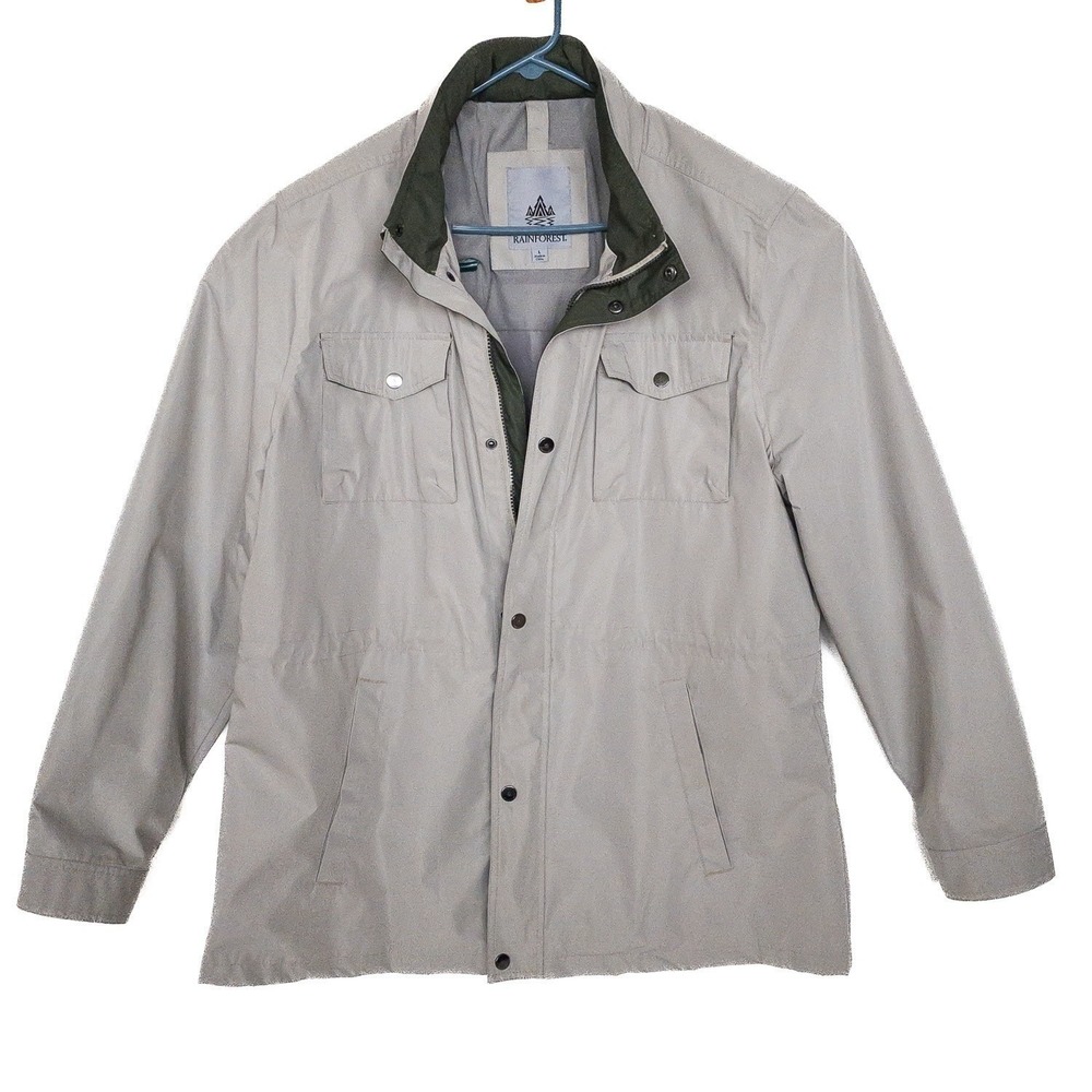 Rainforest Field Jacket Mens L Tan Full Zip Snap Utility Polyester Coat - Picture 3 of 16